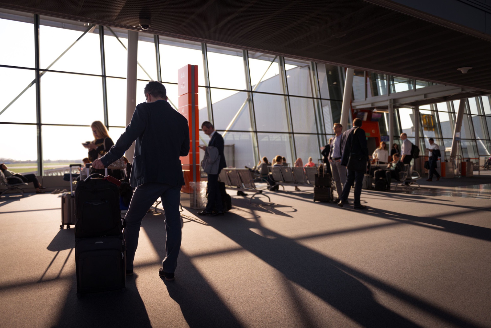 Travellers in an airport terminal